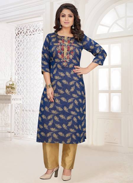 Blue Colour Ethnic Wear Designer Fancy Silk Printed Latest Kurti With Bottom Collection N F T 552 BLUE